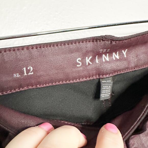WHBM Curvy High Rise Burgundy Coated Skinny Pants‎ Jeans Women’s Size 12 - Picture 9 of 14